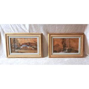 Pair Of Watercolors Signed François Gomzé. Belgium 1861-1949