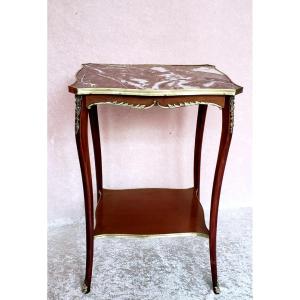 Table à thé ou  d'appoint en acajou, marbre et bronze d'époque Napoléon III