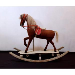 Large Rocking Horse. Wood And Fabric, Natural Horsehair.  1940/50