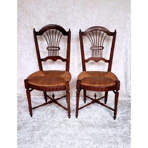 Pair Of 19th Century Beech Straw Chairs - Sheaf Of Wheat Decoration.