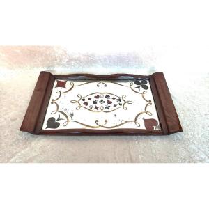 Coffee Tray For Card Players. Silkscreened Mirror. Early 20th Century