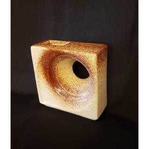 Vase géométrique  céramique émaillée Robert Rigon pour Bertoncello 1960