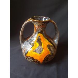 Fat Lava Enameled Terracotta Amphora Vase, Walter Gerhards, West Germany 1970. Scheurich