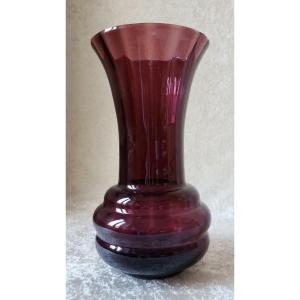 Large Dark Amethyst Purple Glass Vase - Verrerie Doyen Belgique - Art Deco Period.