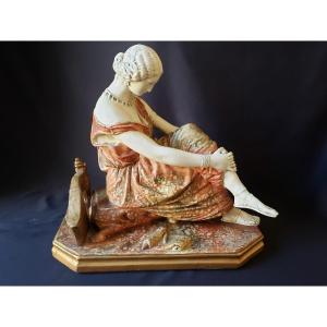 "Sappho" d'après James Pradier (1790-1852) - Epreuve en plâtre patiné datant des années 1920