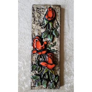 Wall Lamp Fat Lava Decor Red Roses. West Germany 1950