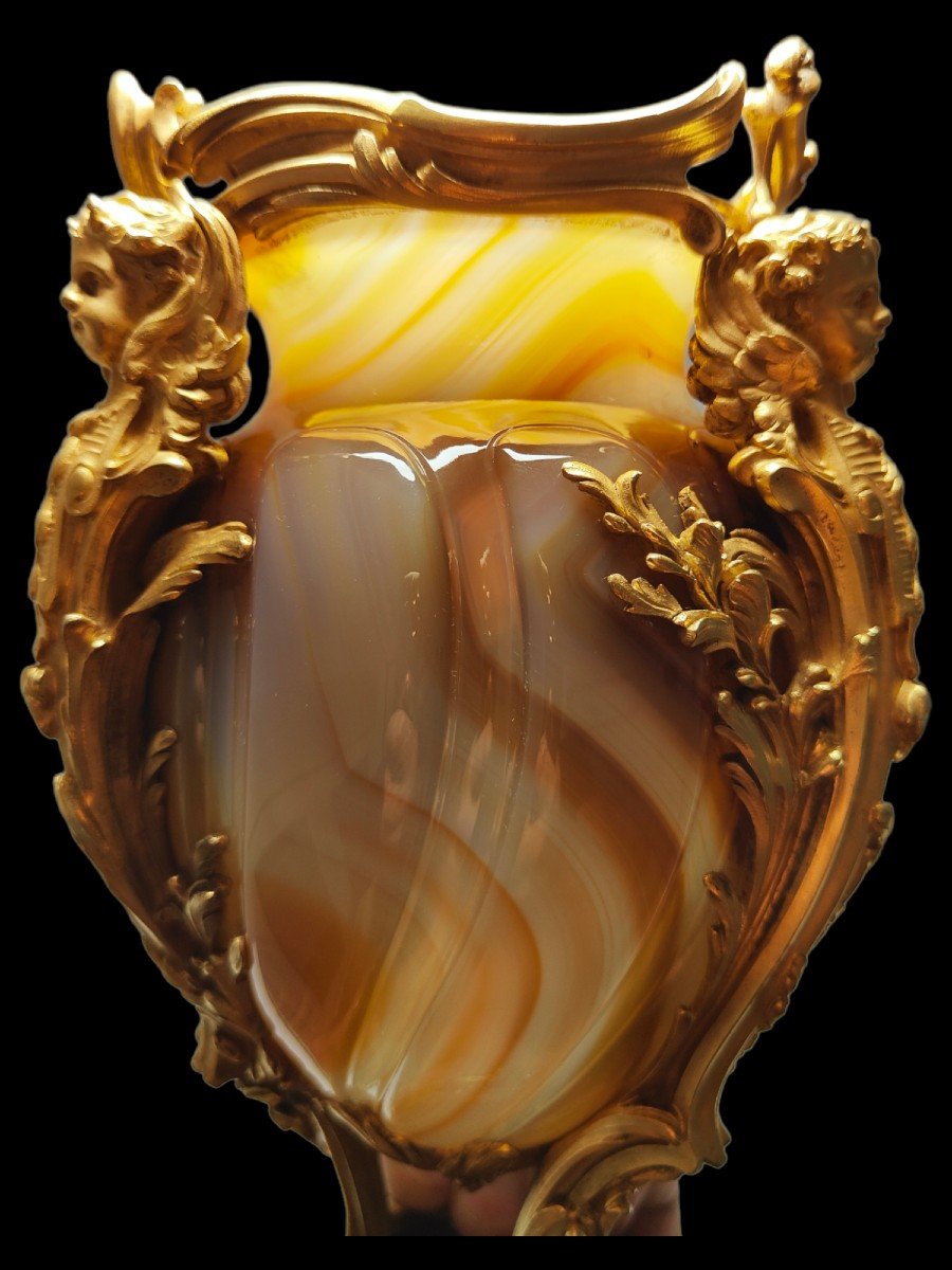 French Vase In Gilt Bronze And Agathe-photo-3