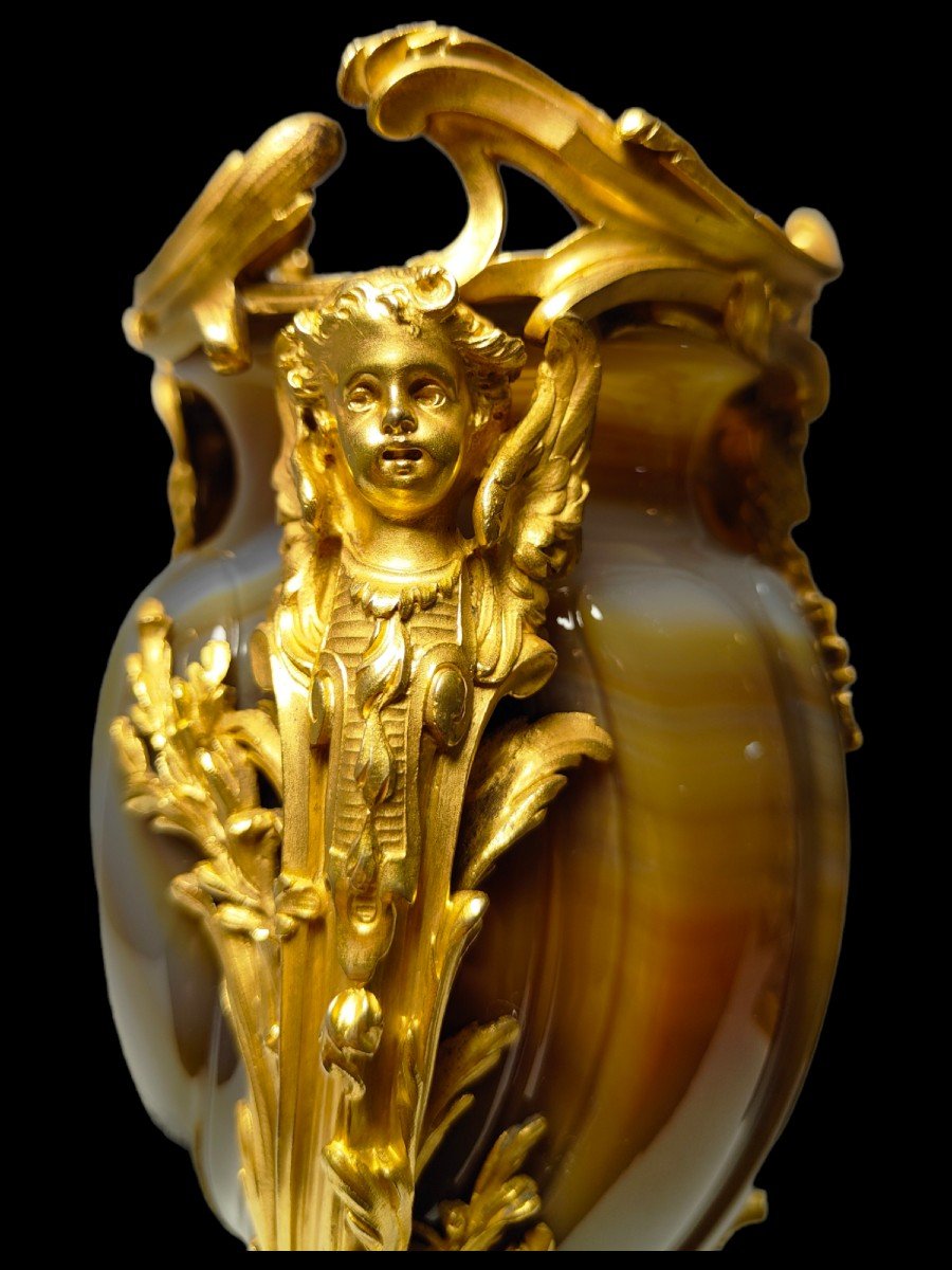 French Vase In Gilt Bronze And Agathe-photo-3