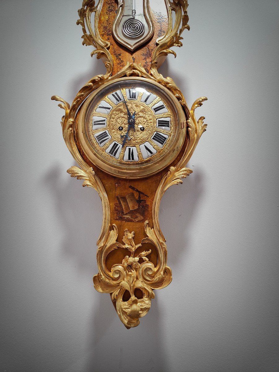 Louis XV Style Cartel Clock And Thermometer In Martin Varnish, Circa 1740-photo-2