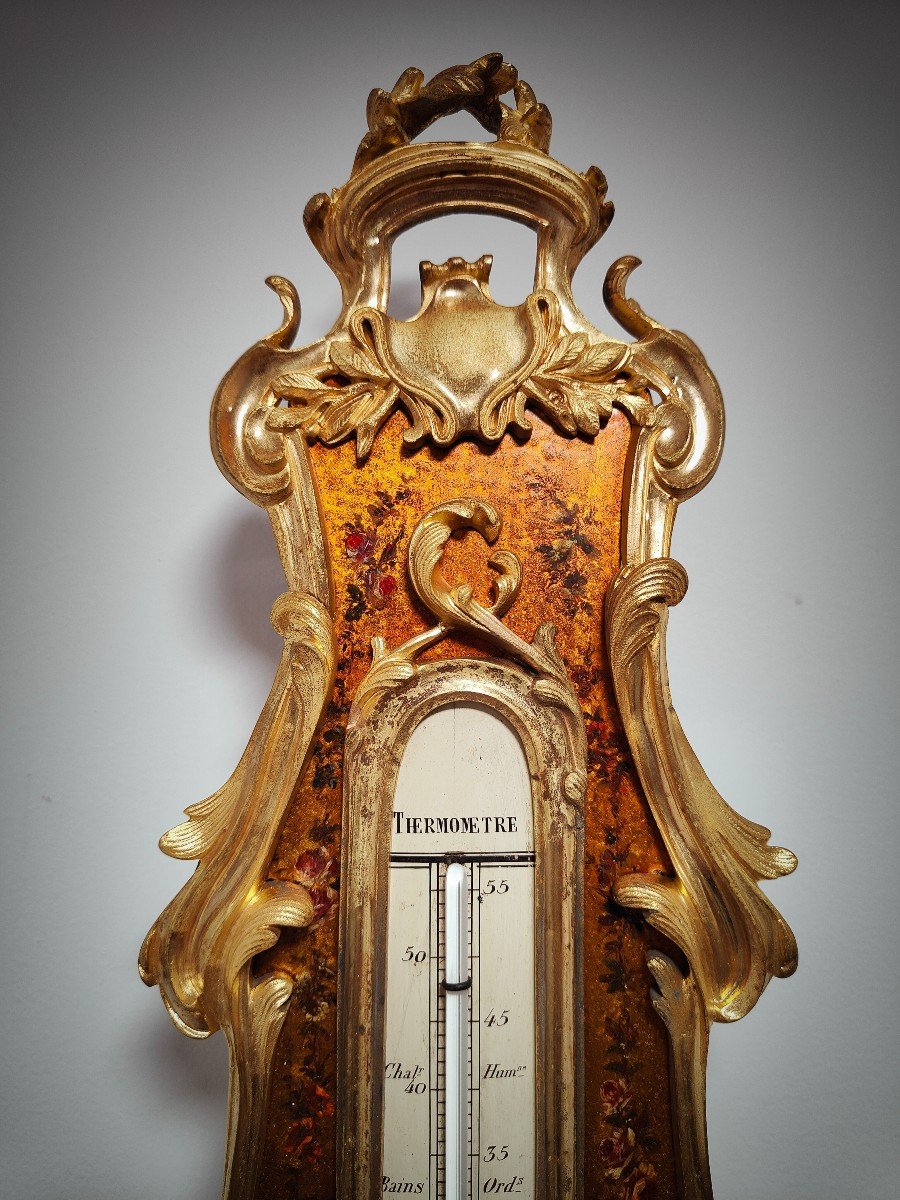 Louis XV Style Cartel Clock And Thermometer In Martin Varnish, Circa 1740-photo-4