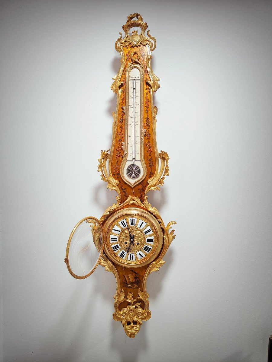 Louis XV Style Cartel Clock And Thermometer In Martin Varnish, Circa 1740-photo-1