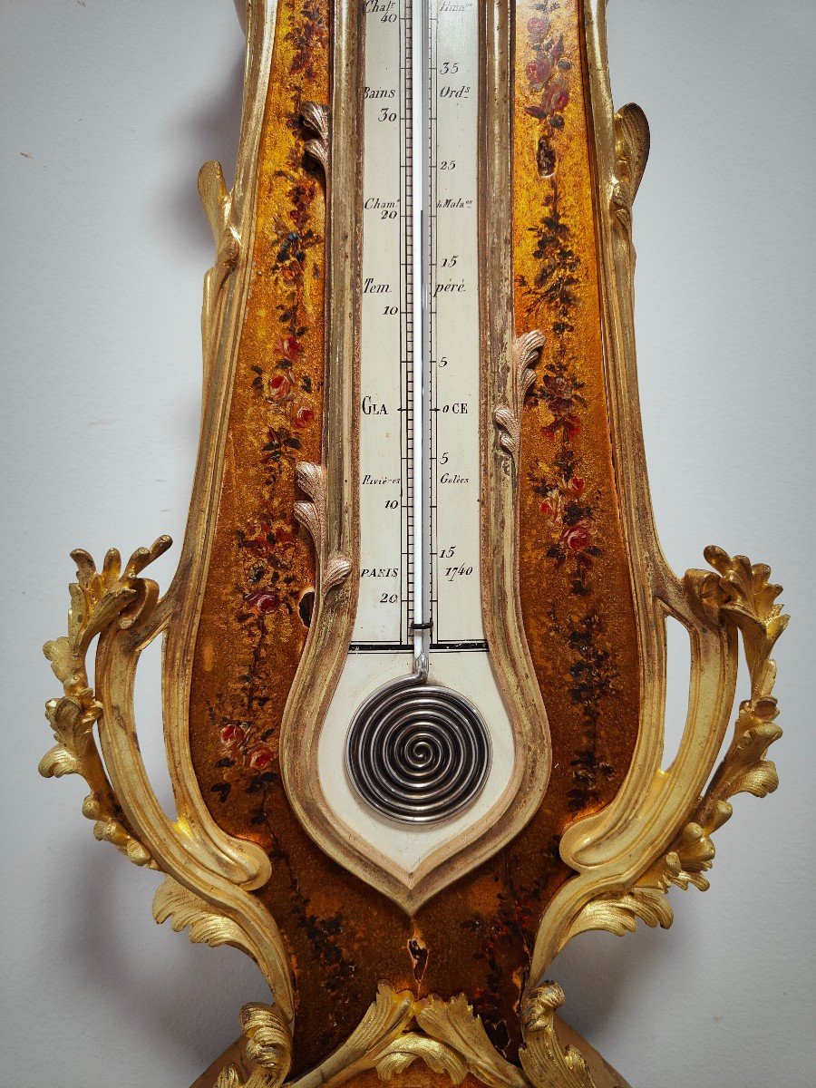 Pendule Cartel Et Thermomètre De Style Louis XV En Vernis Martin, Vers 1740-photo-2