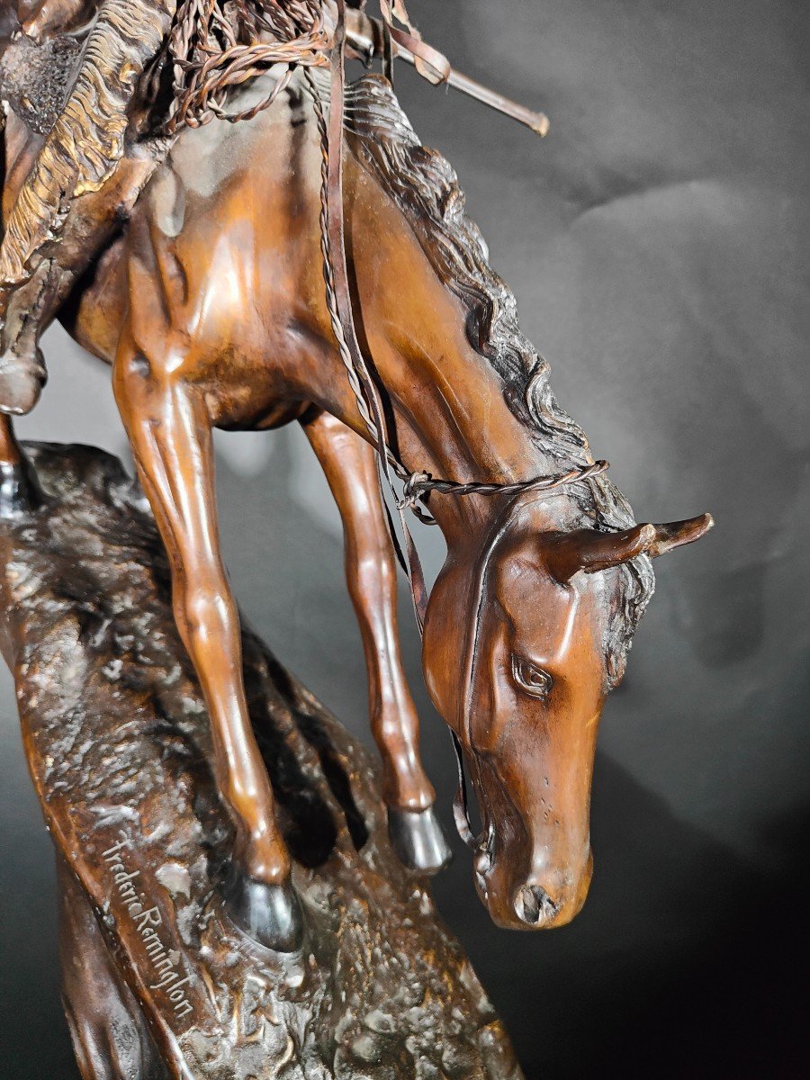 Grande Sculpture Par Frederic Remington-photo-4
