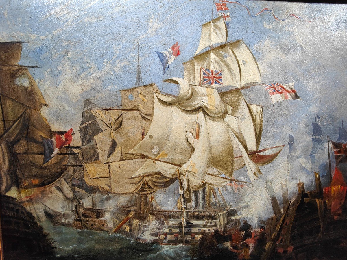 Oil On Canvas With The Battle Of Trafalgar 18th Century-photo-2