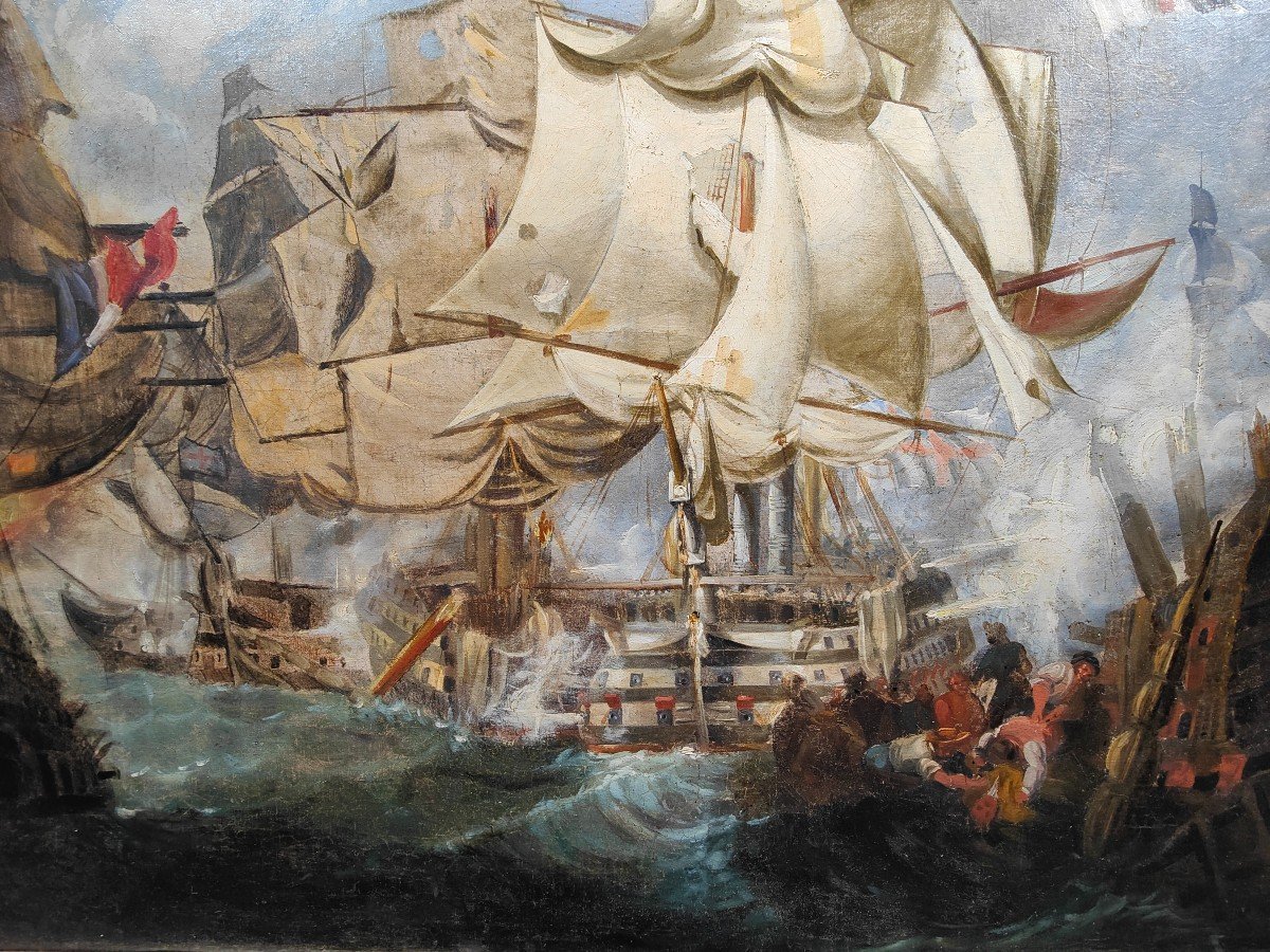 Oil On Canvas With The Battle Of Trafalgar 18th Century-photo-3