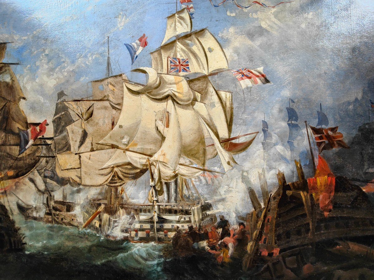 Oil On Canvas With The Battle Of Trafalgar 18th Century-photo-7