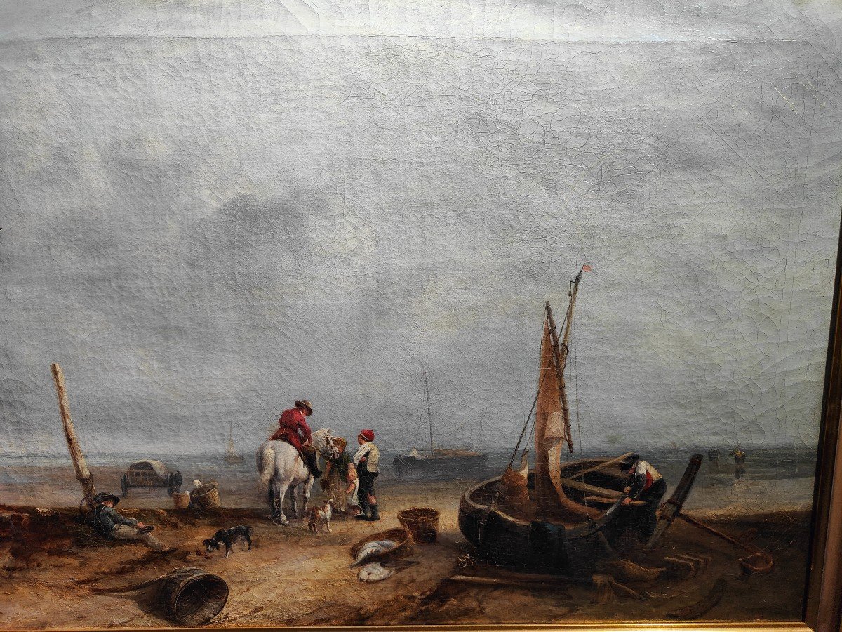 Oil On Canvas English School Marine Scene Eighteenth Century-photo-3