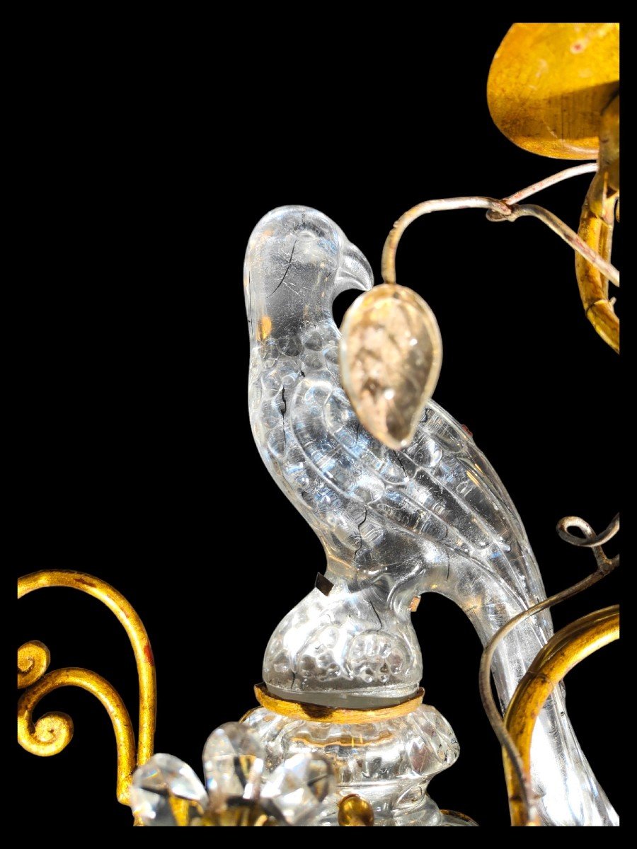 Art Déco Français Authentique Maison Bagues Cristal Face Opposée Perroquet Appliques-photo-1