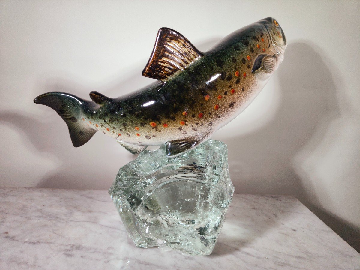 Decorative Porcelain Fish On Glass 1950s-photo-4