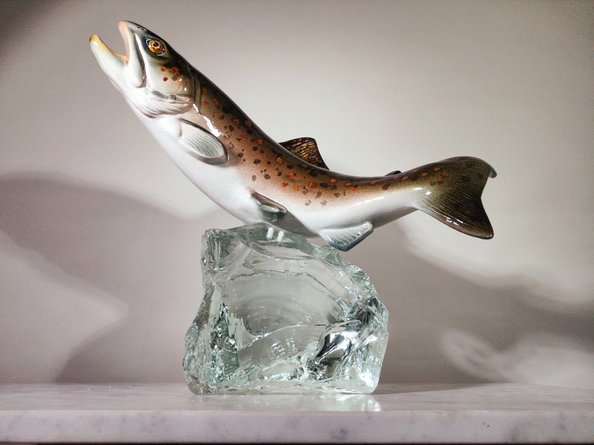 Decorative Porcelain Fish On Glass 1950s-photo-2