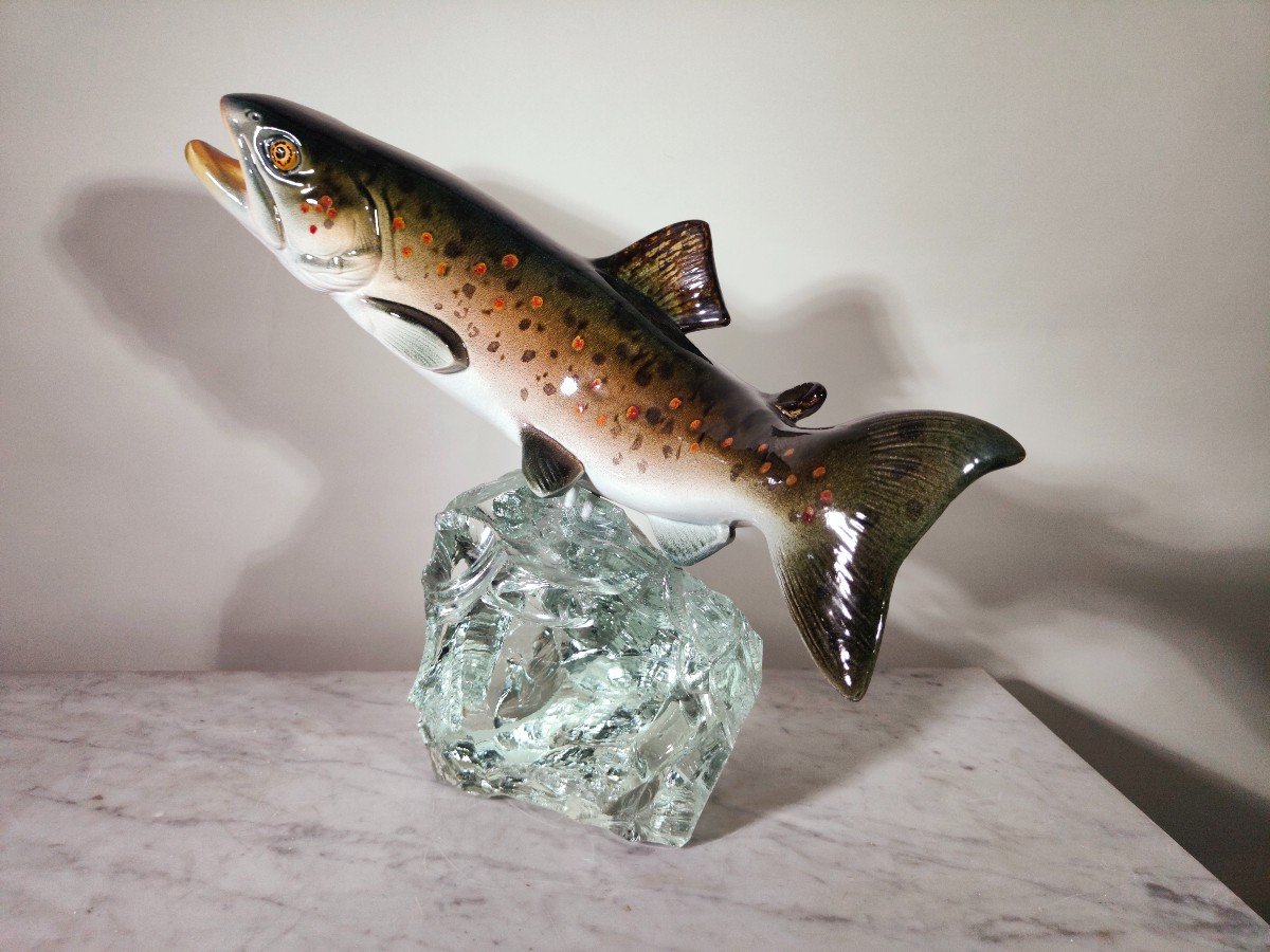 Decorative Porcelain Fish On Glass 1950s-photo-7