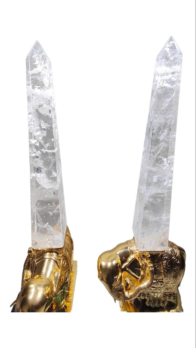 Monumental Malachite Obelisks In Malachite Quartz (rock Crystal) And Gilt Bronze-photo-7