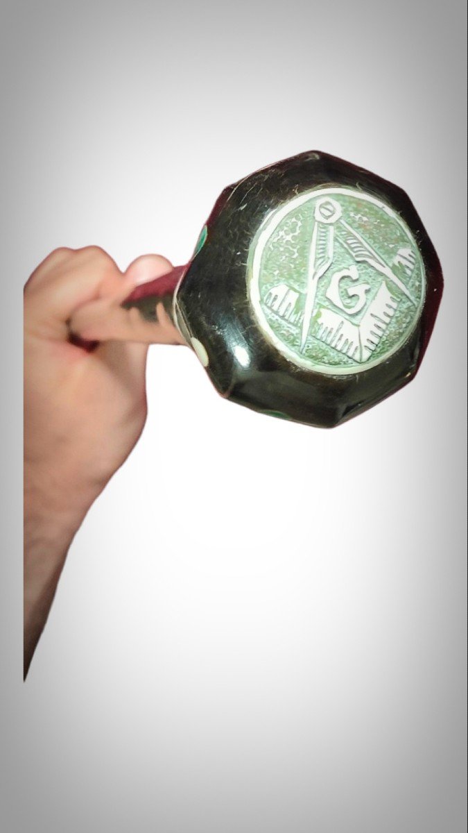 Ancient Masonic Cane With Semi-precious Stones-photo-3