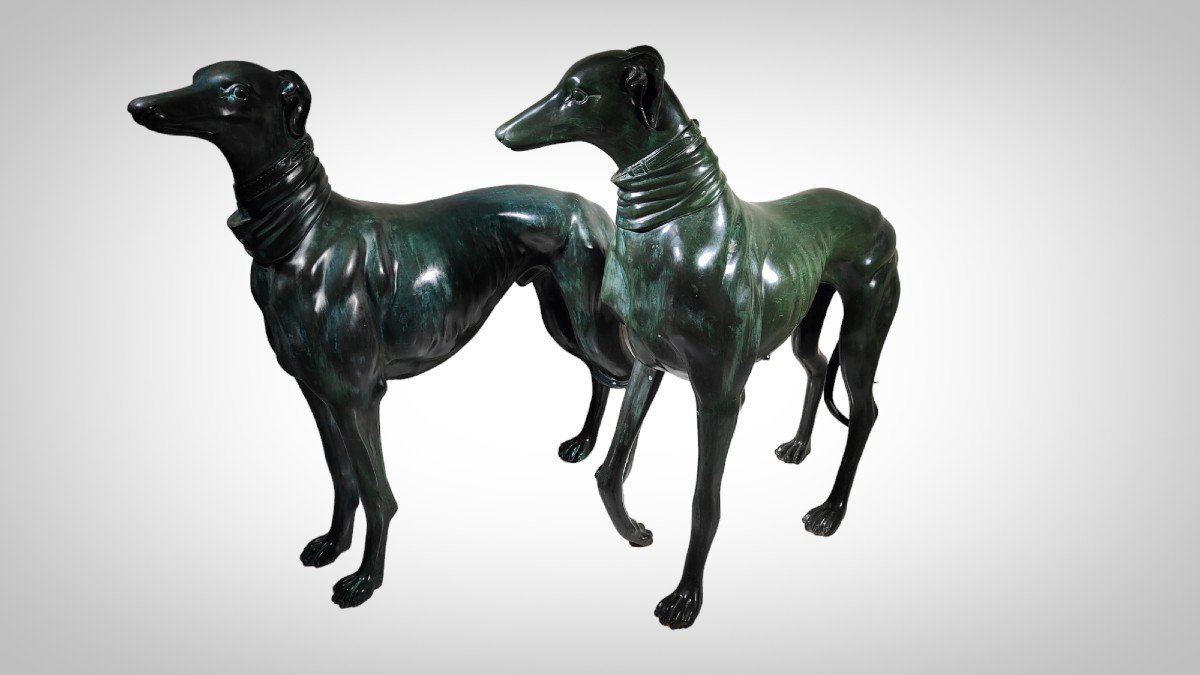 Paire De Chiens Lévriers En Bronze-photo-2