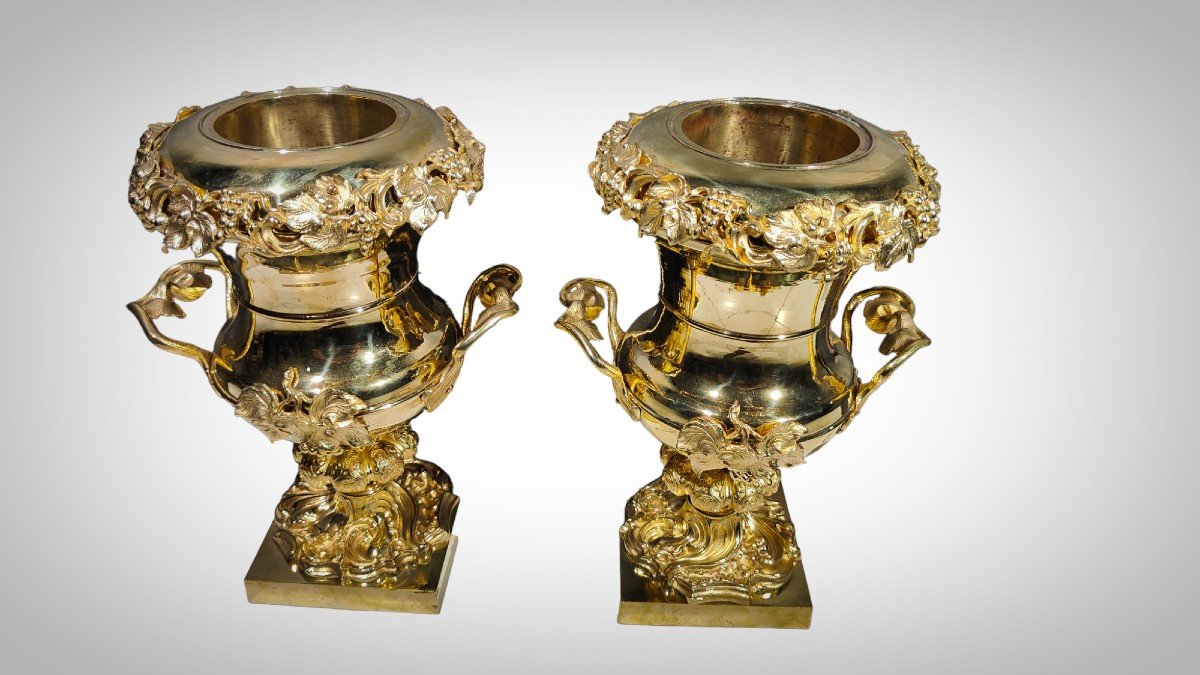 Pair Of Gilt Bronze Cups From The 19th Century-photo-2