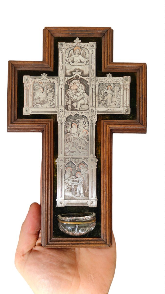 Italian Cross With Blessing Pot From The 19th Century-photo-2