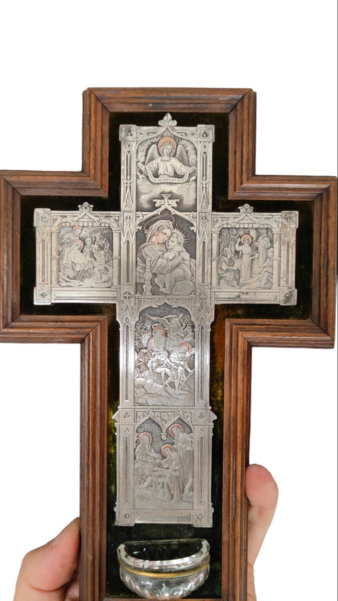 Italian Cross With Blessing Pot From The 19th Century-photo-3