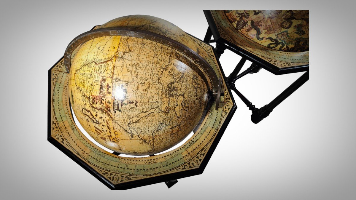 Paire De Grands Globes Antiques De Librairie Italienne-photo-3