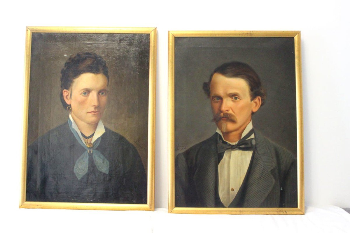 Pair Of Oil Portraits From The 19th Century Italy XIX Eme