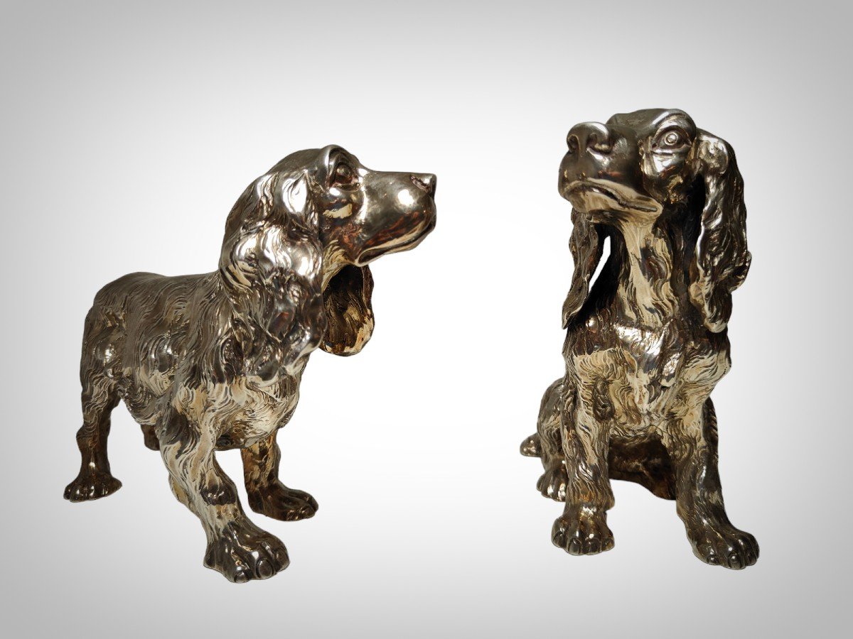 Exquisite Pair Of Italian Solid Silver Cocker Spaniel Dogs-photo-4