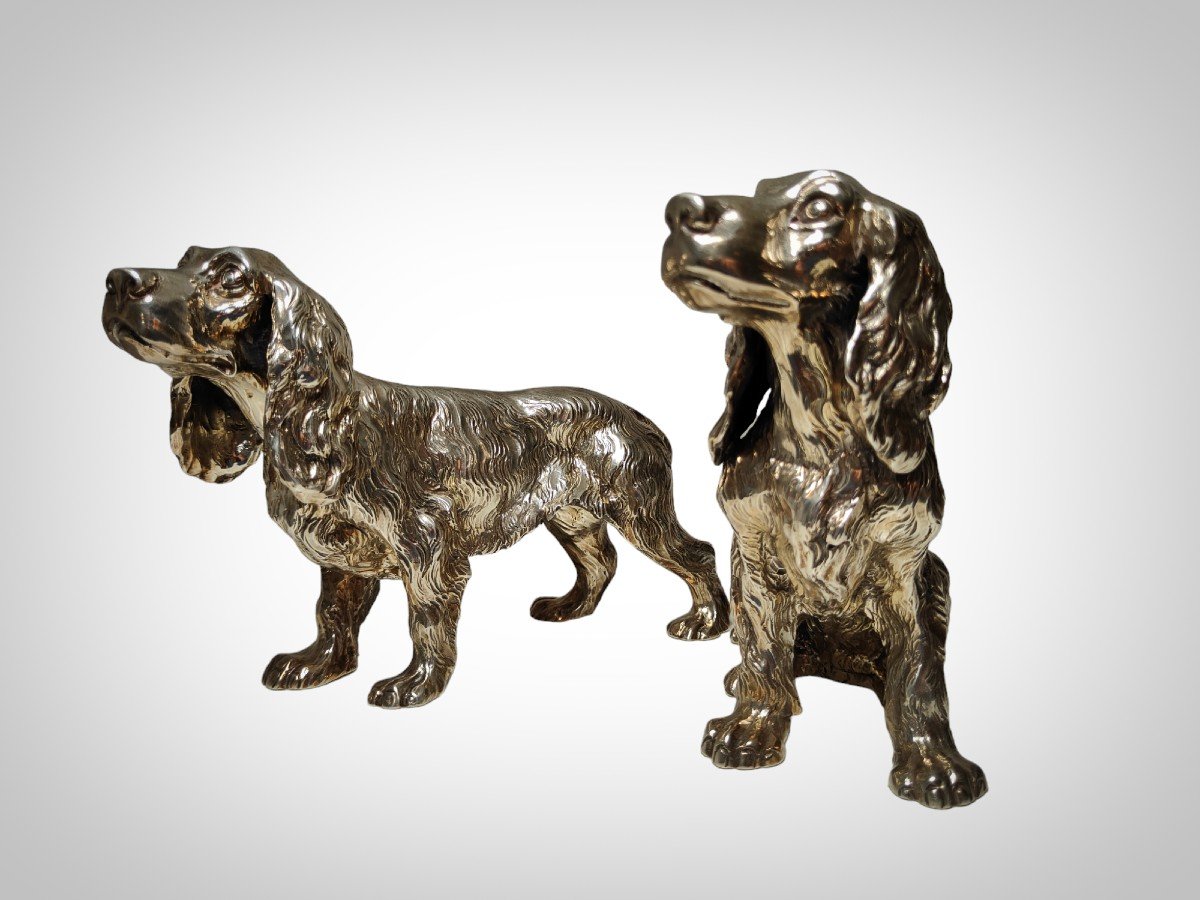 Exquisite Pair Of Italian Solid Silver Cocker Spaniel Dogs-photo-6