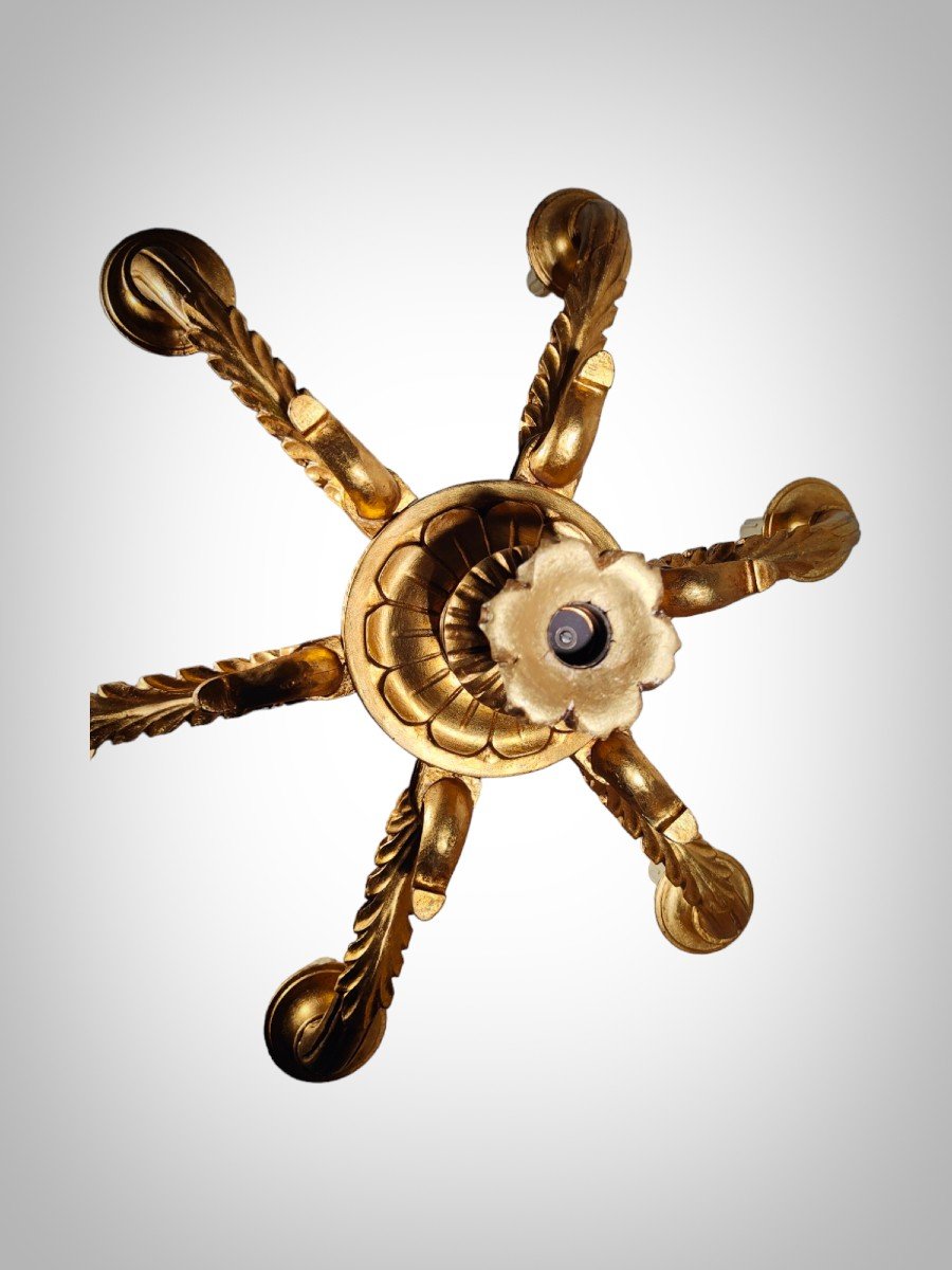 Golden Wood Chandelier: Italian Artisanal Elegance From The 1950s-photo-3