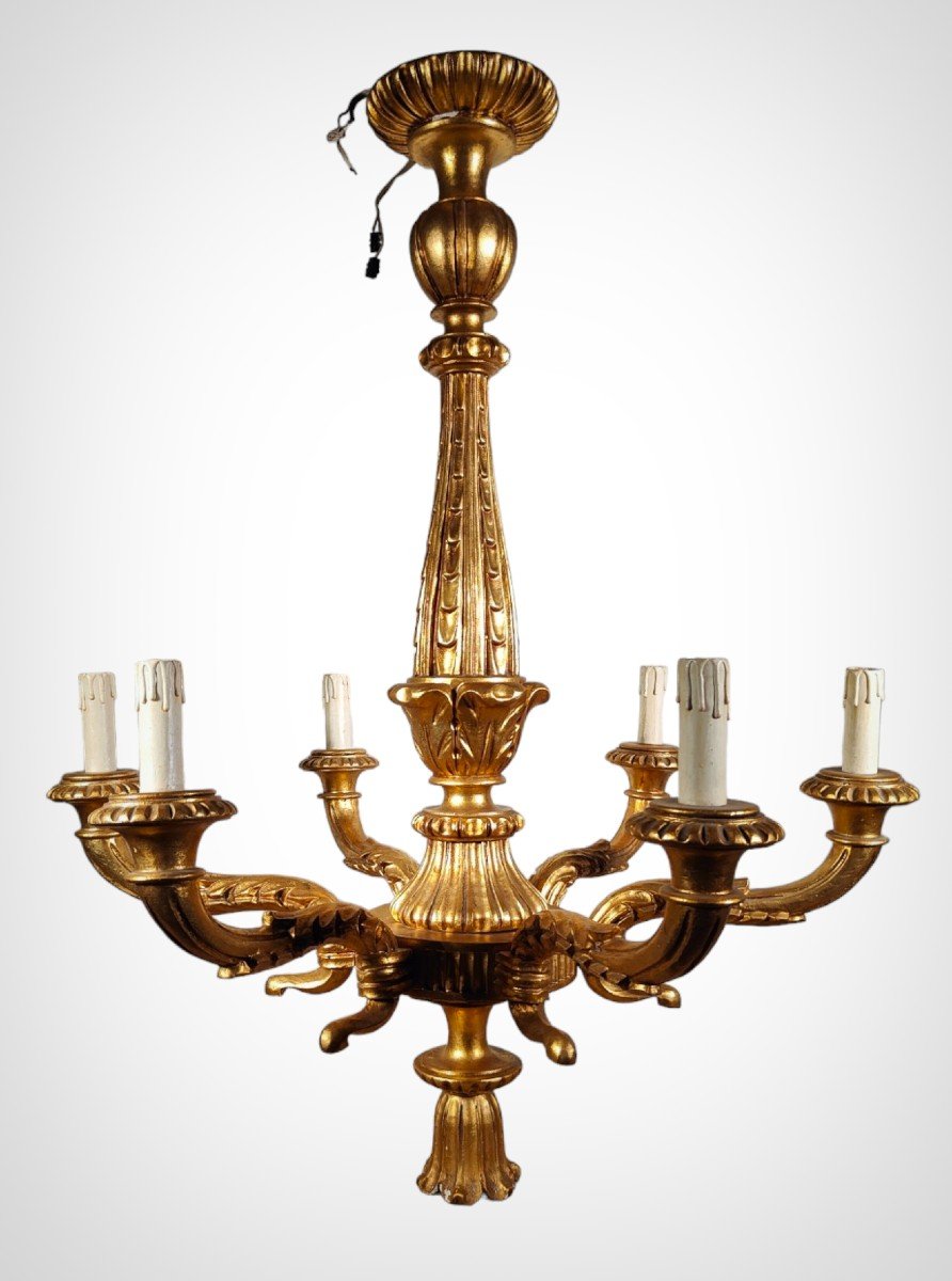 Golden Wood Chandelier: Italian Artisanal Elegance From The 1950s