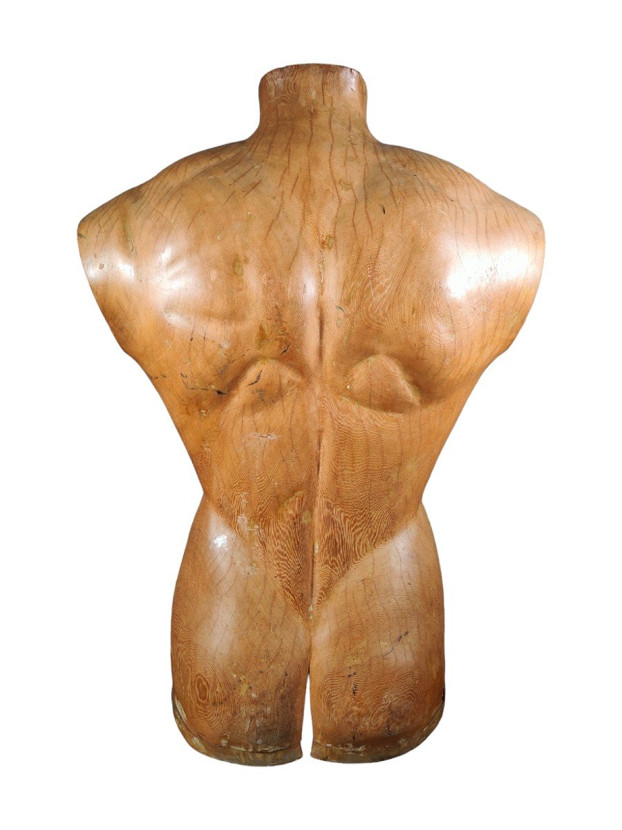  Titre :  "élégant Torse d'Homme En Bois Des Années 50 : Artisanat Sculpté En Bois Massif-photo-4