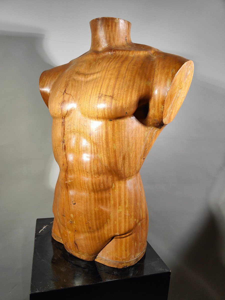  Titre :  "élégant Torse d'Homme En Bois Des Années 50 : Artisanat Sculpté En Bois Massif-photo-5