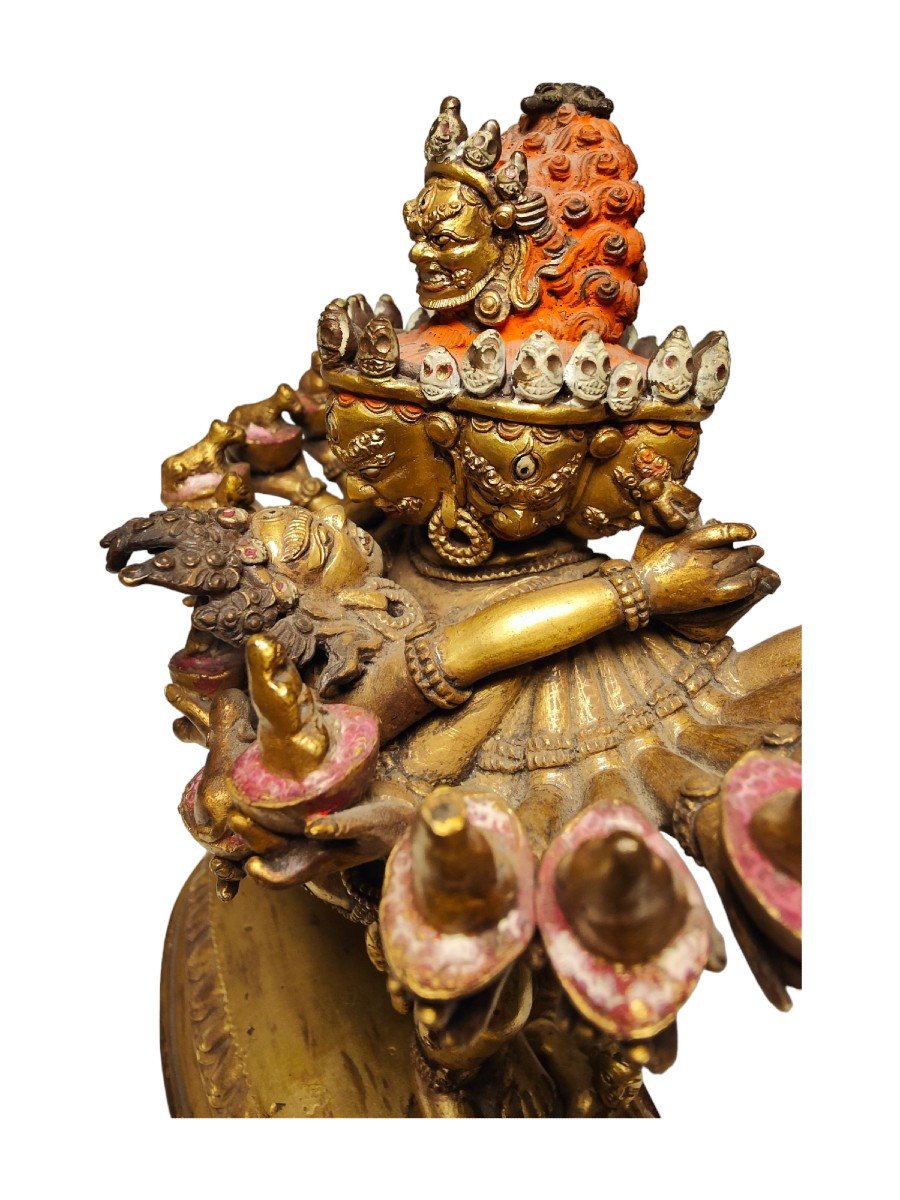 Exceptionnelle Sculpture En Bronze Doré De Cakrasamvara En Yab Yum, Tibet, XVIIIe Siècle-photo-4