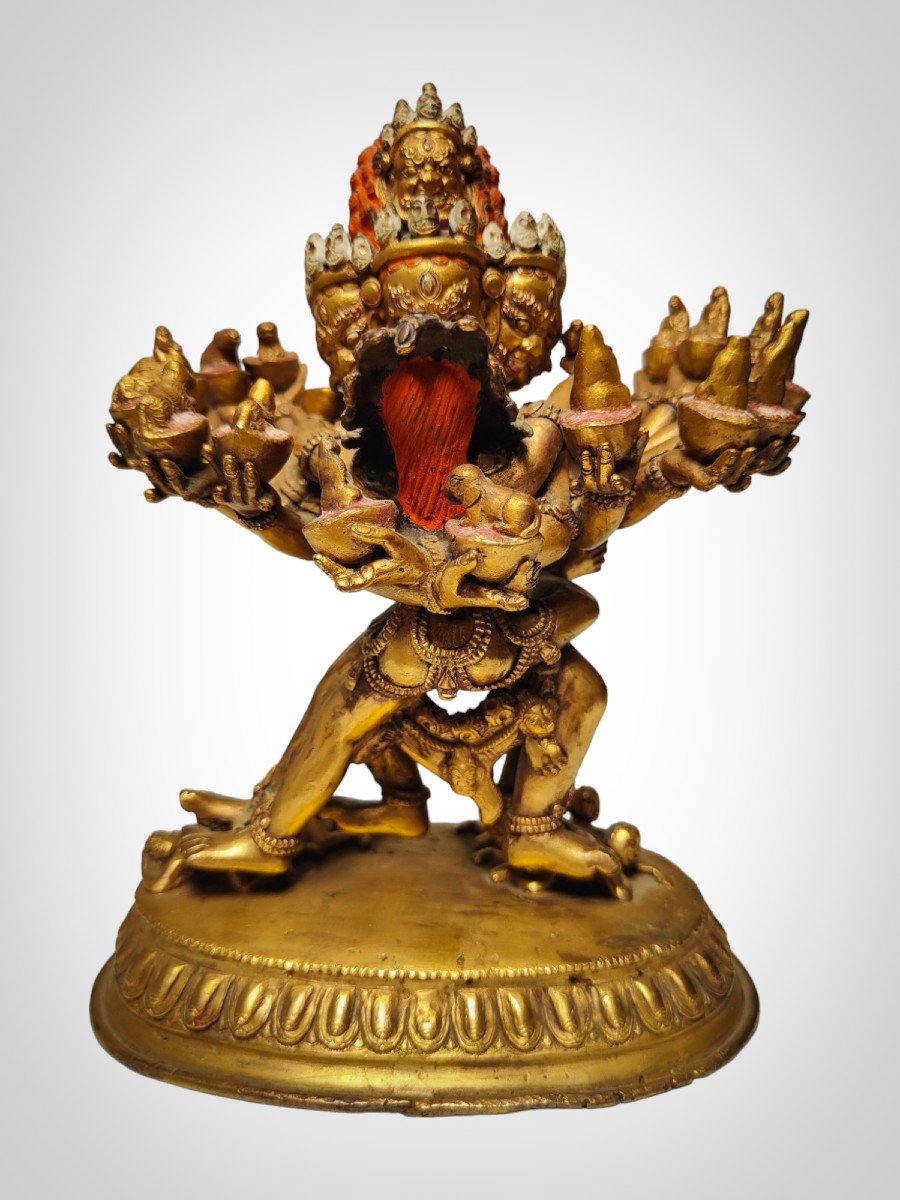 Exceptionnelle Sculpture En Bronze Doré De Cakrasamvara En Yab Yum, Tibet, XVIIIe Siècle