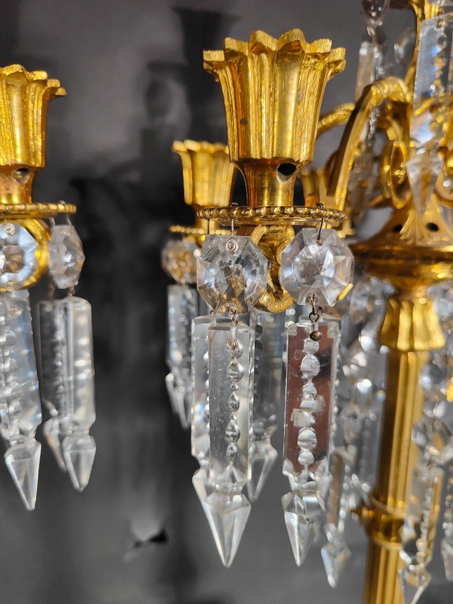 Bougeoirs En Bronze Et Cristal Du XIXe Siècle : élégance Dorée Et Cristaux Taillés-photo-2