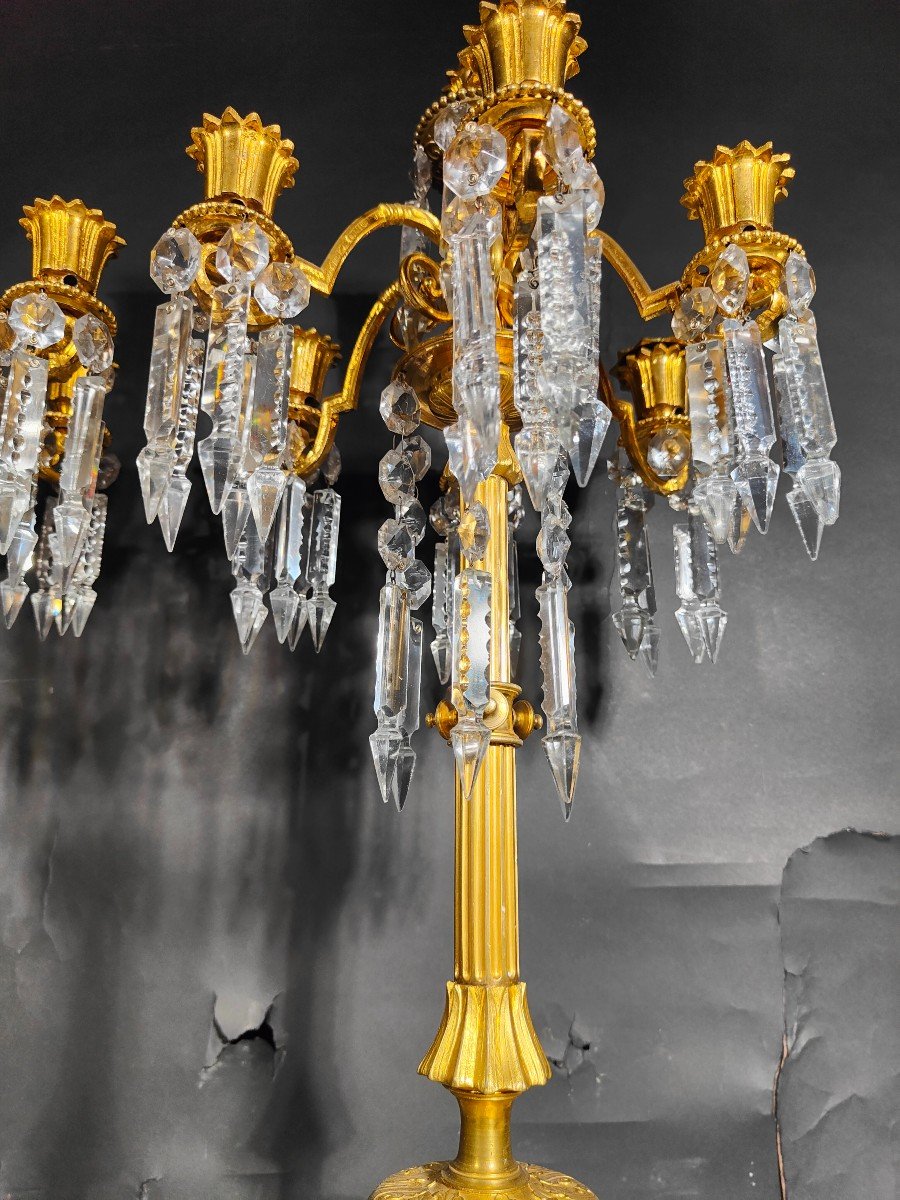 Bougeoirs En Bronze Et Cristal Du XIXe Siècle : élégance Dorée Et Cristaux Taillés-photo-6