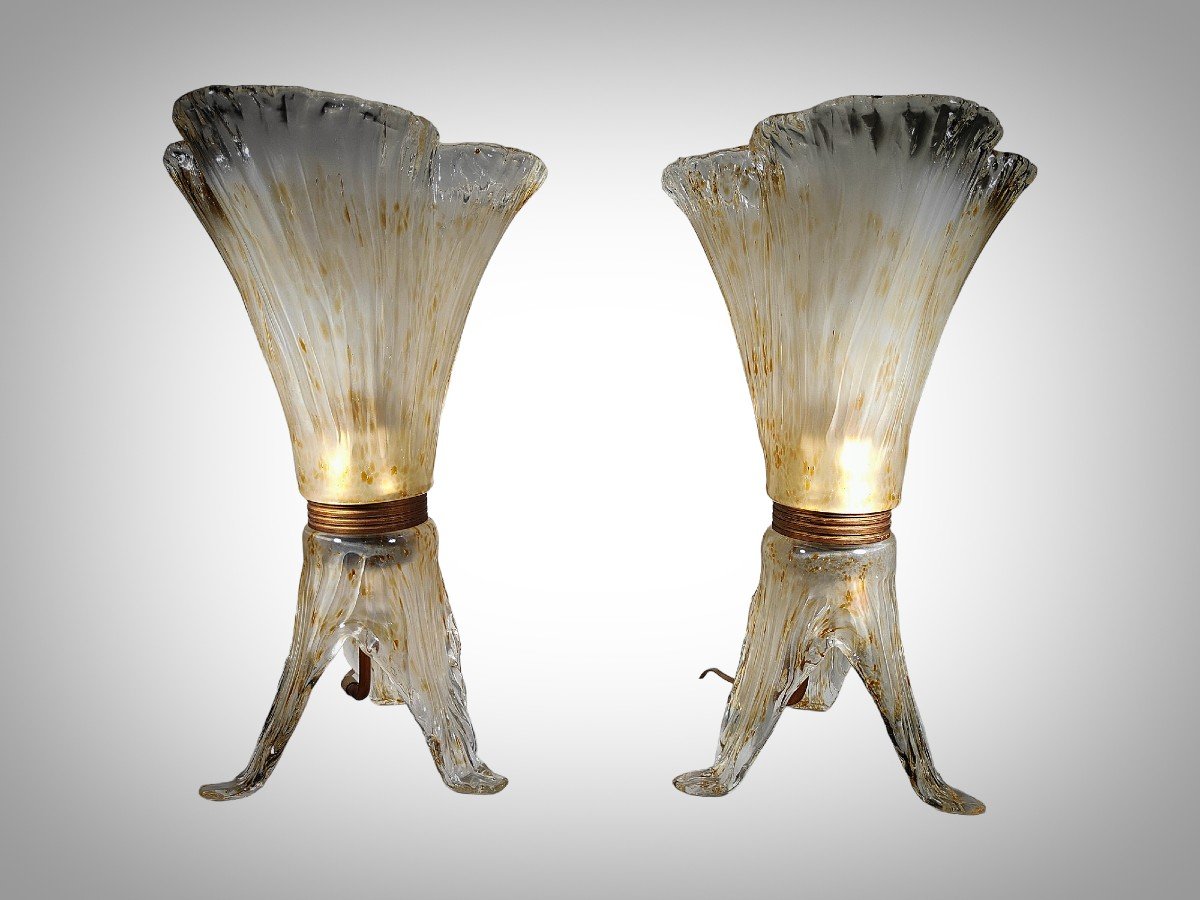 Elegant Pair Of Murano Glass Table Lamps - 1970s-photo-7