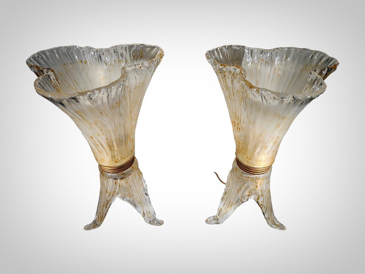 Elegant Pair Of Murano Glass Table Lamps - 1970s-photo-8