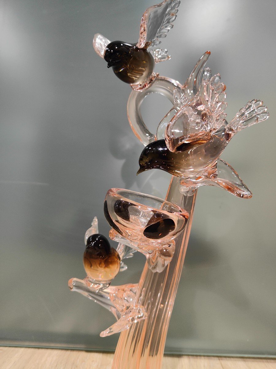 Murano Sculpture Signed Pino Signoretto - Elegant Murano Glass Representation Of A Tree-photo-7