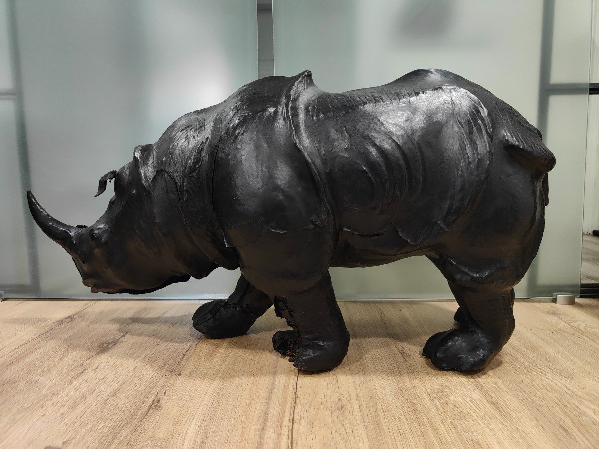 Large Leather Rhinoceros From The 50s - Quality European Decorative Work With Details-photo-5