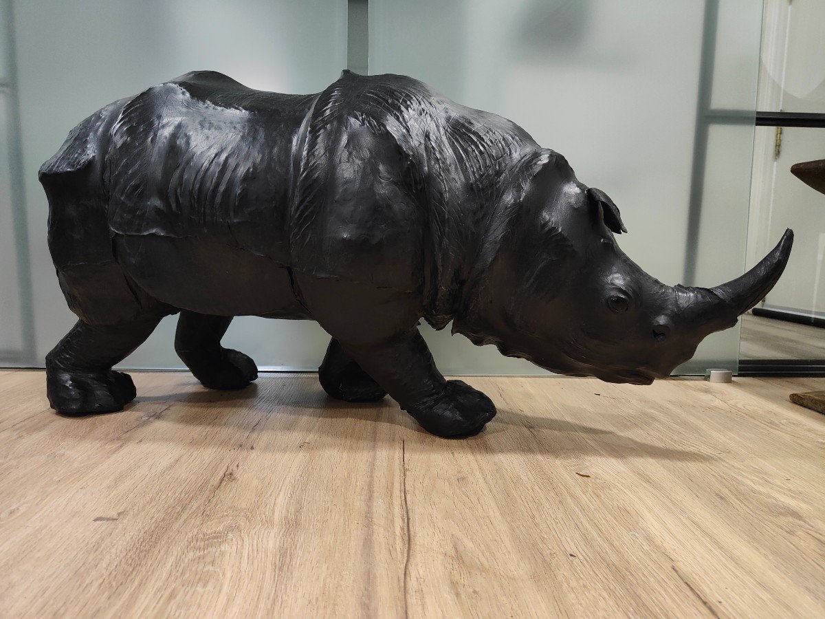 Large Leather Rhinoceros From The 50s - Quality European Decorative Work With Details-photo-6