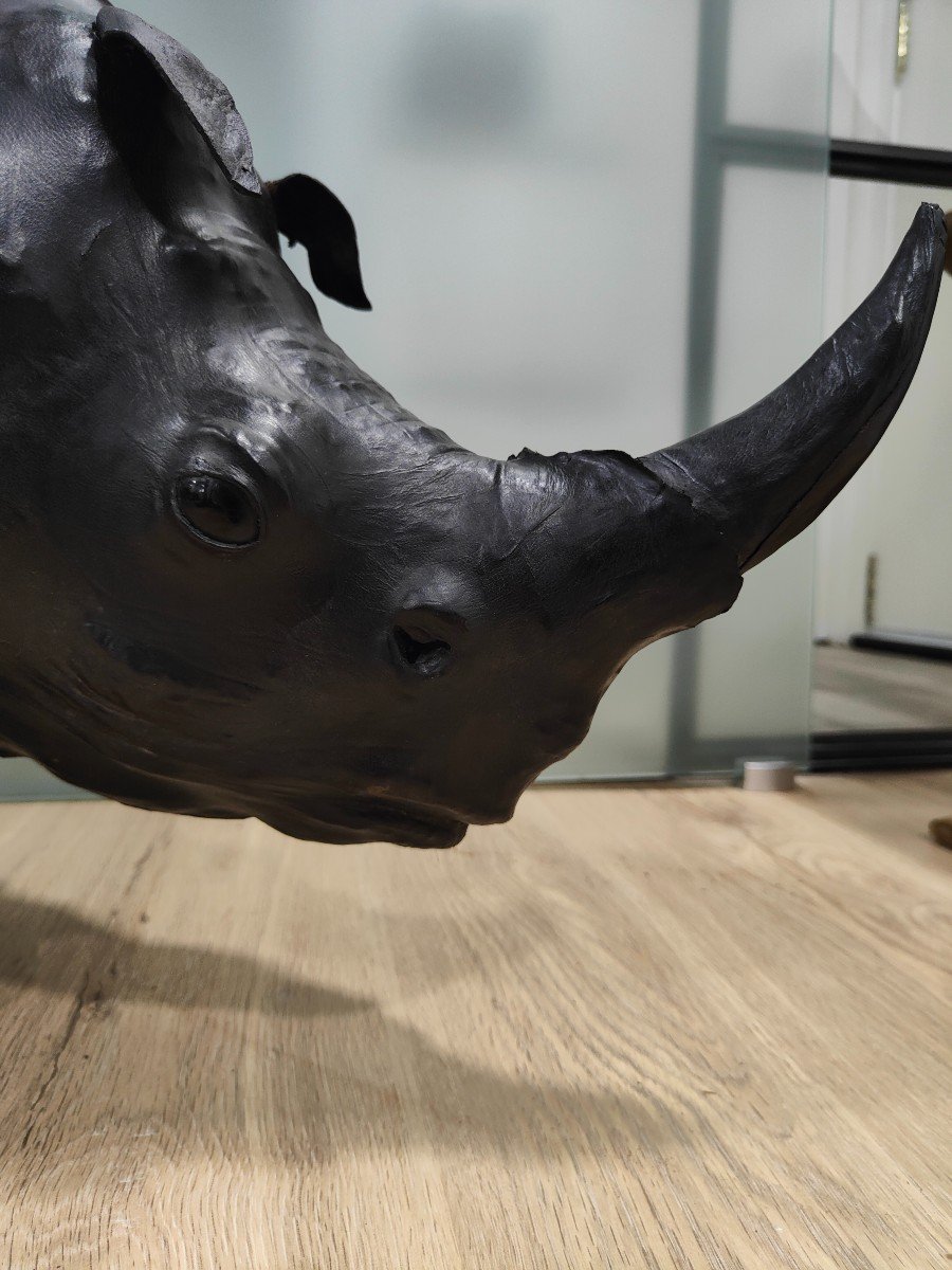 Large Leather Rhinoceros From The 50s - Quality European Decorative Work With Details-photo-7