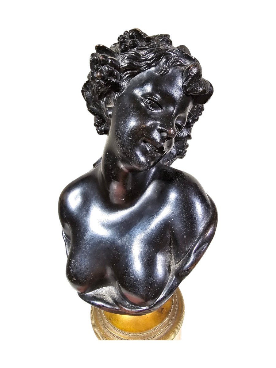 Paire d'Antiques Bustes En Bronze Italien : Dionysos Et Ariane, XIXe Siècle-photo-2